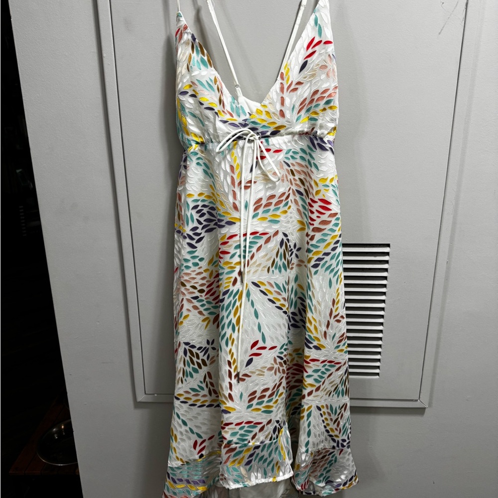 Michael Costello Blue and Green Sleeveless Plunge Sundress